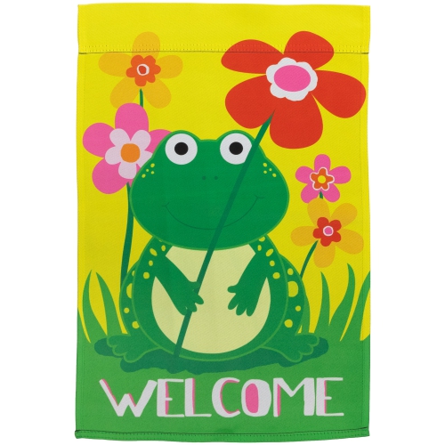 NORTHLIGHT  Happy Frog "welcome" Floral Outdoor Garden Flag 18" X 12.5"