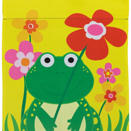 Happy Frog "Welcome" Floral Outdoor Garden Flag 18" x 12.5"