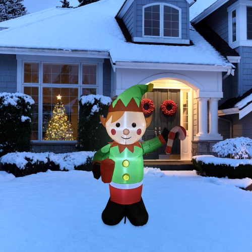 NORTHLIGHT  Lighted Inflatable Elf Outdoor Christmas Decoration - 4.25'