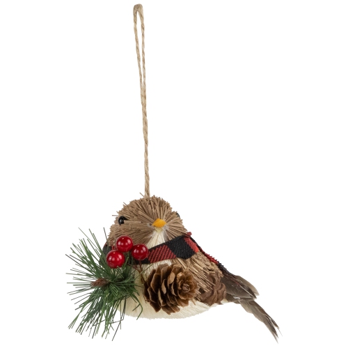 Woodland Baby Bird with Plaid Winter Scarf Christmas Ornament - 5.5"