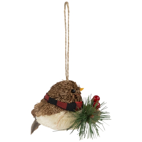 Woodland Baby Bird with Plaid Winter Scarf Christmas Ornament - 5.5"