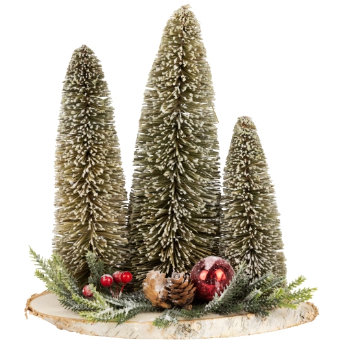 Frosted Bottle Brush Tree Trio Christmas Decoration - 10.25"
