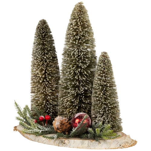 Frosted Bottle Brush Tree Trio Christmas Decoration - 10.25"