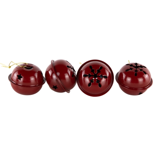 Snowflakes and Stars Christmas Jingle Bell Ornaments - 1.5" - Burgundy - 12ct