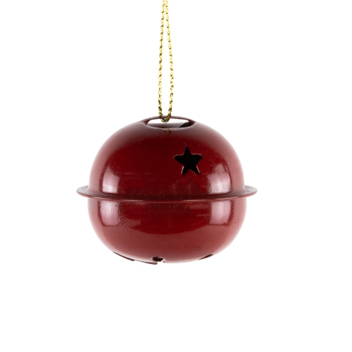 Snowflakes and Stars Christmas Jingle Bell Ornaments - 1.5" - Burgundy - 12ct