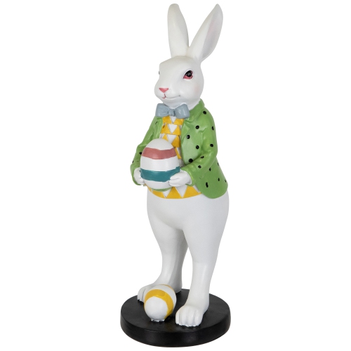 Rabbit Holding Easter Egg Outdoor Garden Statue - 11.5" - White