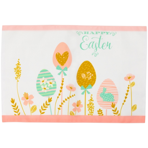 Pastel Eggs Happy Easter Floral Placemats - 18" - White and Pink - Set of 4