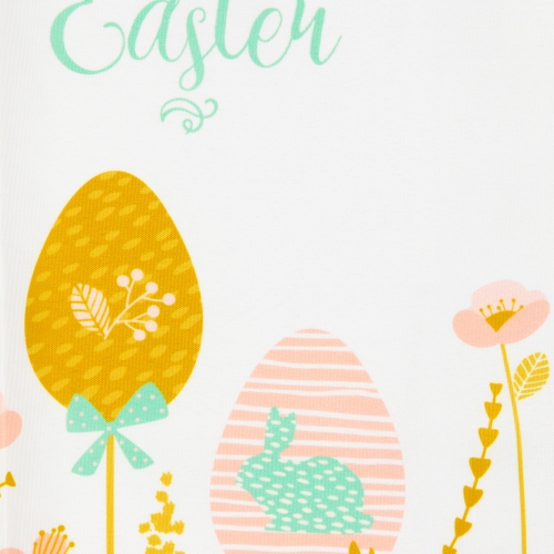 Pastel Eggs Happy Easter Floral Placemats - 18" - White and Pink - Set of 4