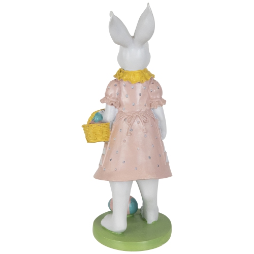 Girl Bunny with Easter Basket Outdoor Garden Statue - 12"
