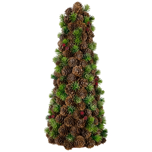 Mini Pinecone and Frosted Wild Berries Christmas Cone Tree - 15"