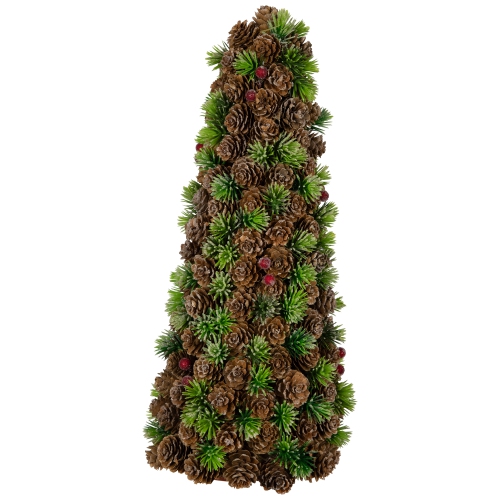 Mini Pinecone and Frosted Wild Berries Christmas Cone Tree - 15"