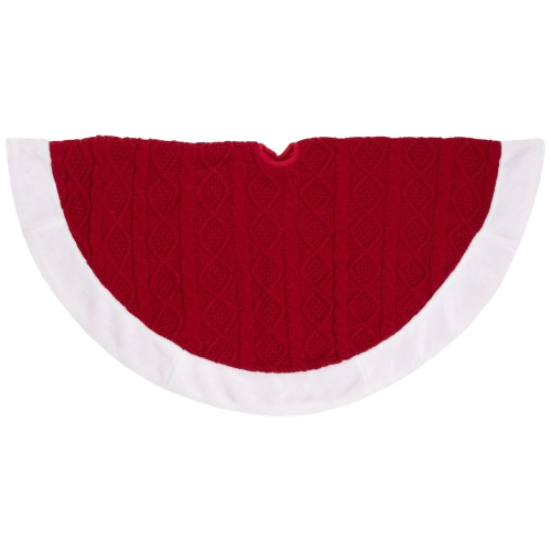 Cable Knit Christmas Tree Skirt - 48" - Red and White