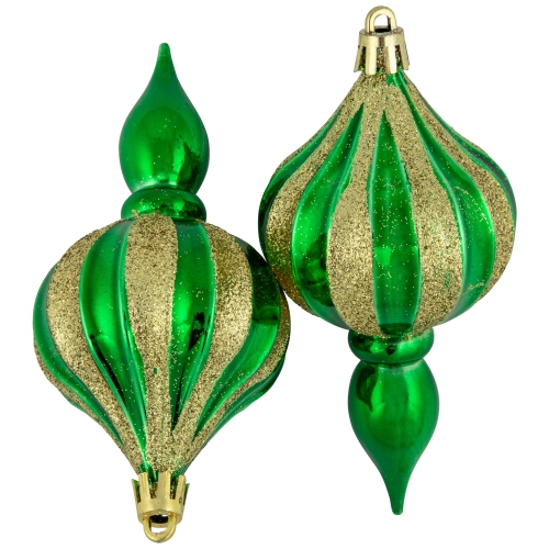 8ct Green Shatterproof Finial Christmas Ornaments, 4.75"