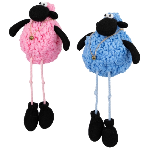 Boy and Girl Plush Lamb Sitting Easter Figures - 13" - Pink and Blue - Set of 2