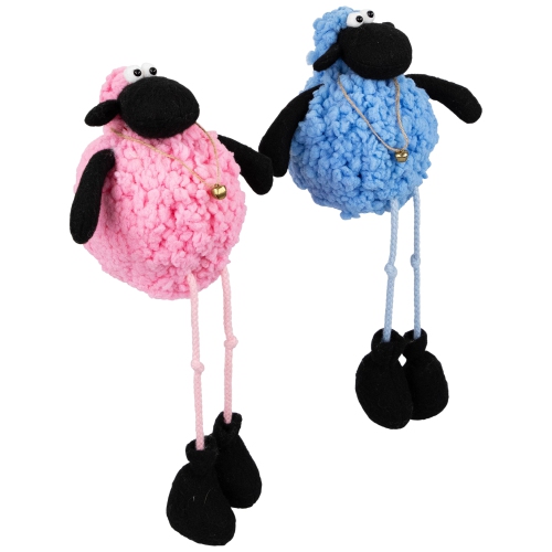 Boy and Girl Plush Lamb Sitting Easter Figures - 13" - Pink and Blue - Set of 2