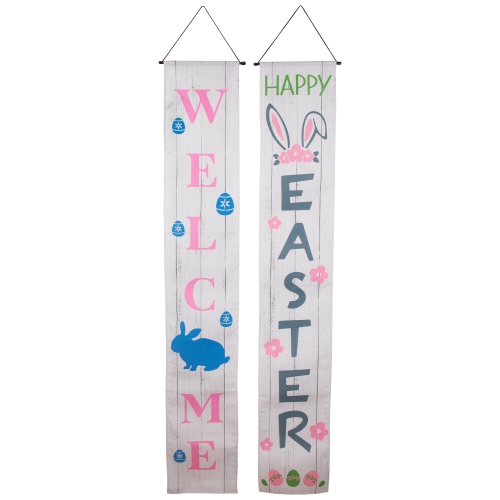 Welcome and Happy Easter Outdoor Hanging Door Banners - 71" - Set of 2