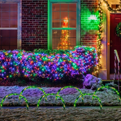 NORTHLIGHT  Lighted Candy Cane Outdoor Christmas Arch Pathway Markers - 11" - - Set Of 3 In Green