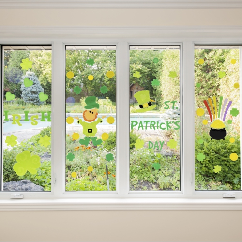 Set of 5 Double Sided St. Patrick's Day Gel Window Clings