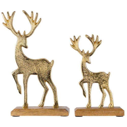 Reindeer and Fawn Textured Metal Christmas Figures - 10.5" - Gold - Set of 2