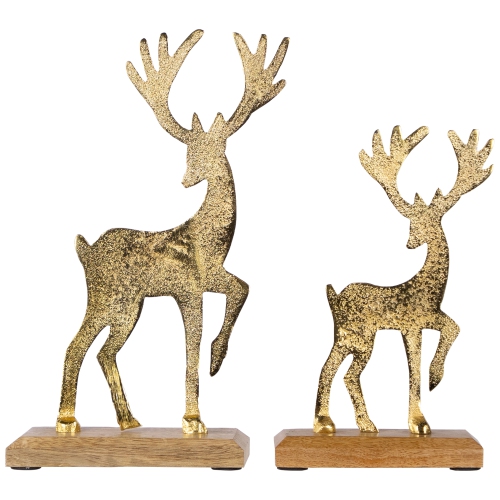 Reindeer and Fawn Textured Metal Christmas Figures - 10.5" - Gold - Set of 2