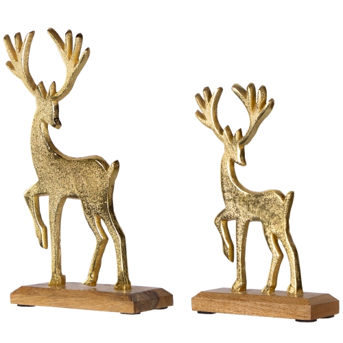 Reindeer and Fawn Textured Metal Christmas Figures - 10.5" - Gold - Set of 2