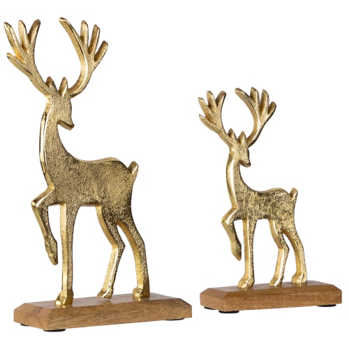 Reindeer and Fawn Textured Metal Christmas Figures - 10.5" - Gold - Set of 2