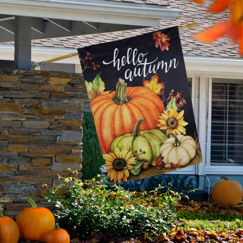 Pumpkins and Sunflowers Hello Autumn Outdoor Fall Harvest House Flag - 40" x 28"