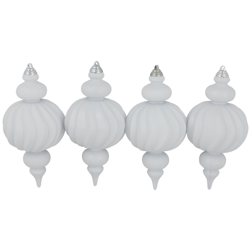 Commercial Size Shatterproof Finial Christmas Ornaments - 10" - White - Set of 4