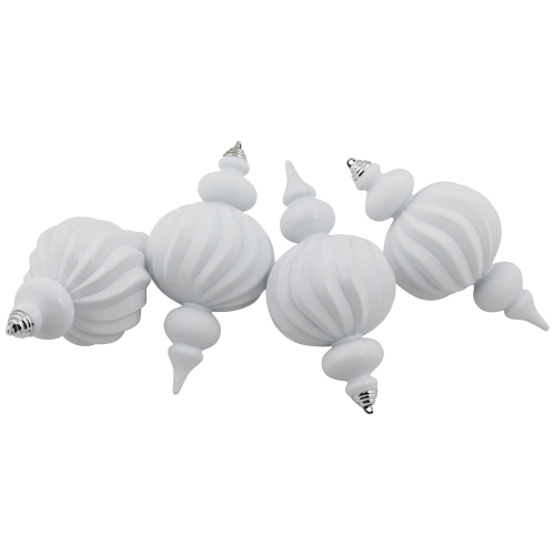 Commercial Size Shatterproof Finial Christmas Ornaments - 10" - White - Set of 4