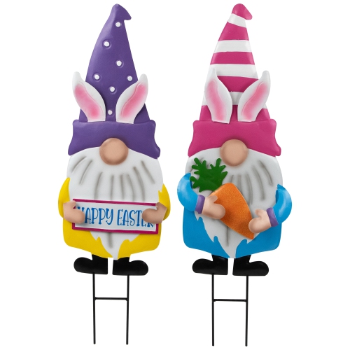 Happy Easter Gnomes Outdoor Garden Stakes - 27" - Set of 2