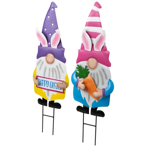 Happy Easter Gnomes Outdoor Garden Stakes - 27" - Set of 2