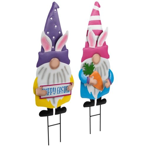 Happy Easter Gnomes Outdoor Garden Stakes - 27" - Set of 2