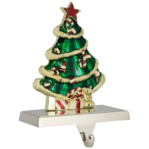 Decorated Christmas Tree Metal Stocking Holder - 6"