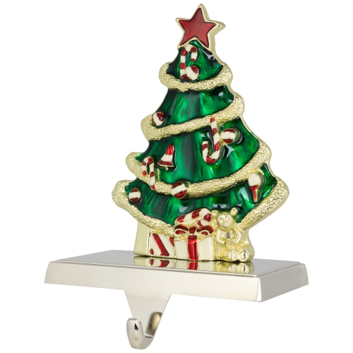 Decorated Christmas Tree Metal Stocking Holder - 6"