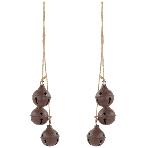 Cascading Christmas Jingle Bell Ornaments - 13.5" - Brown - Set of 2