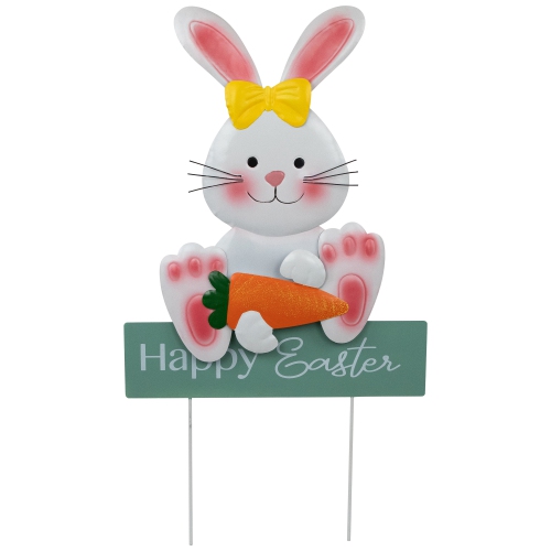 Bunny with Carrot Happy Easter Outdoor Garden Stake - 18.75"
