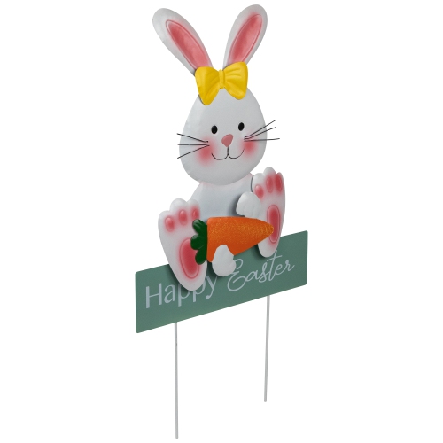 Bunny with Carrot Happy Easter Outdoor Garden Stake - 18.75"