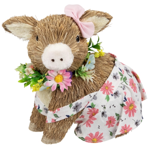Girl Piglet with Floral Dress Spring Figurine - 7"