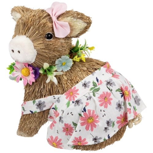 Girl Piglet with Floral Dress Spring Figurine - 7"