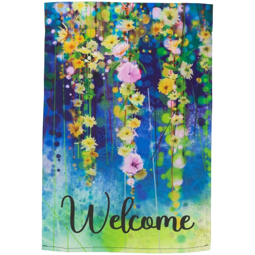 NORTHLIGHT  Watercolor Floral "welcome" Outdoor Garden Flag 18" X 12.5"
