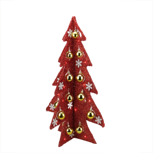 NORTHLIGHT  Led Lighted Christmas Tree With Ornaments Decoration - 28" - Gold And In Red