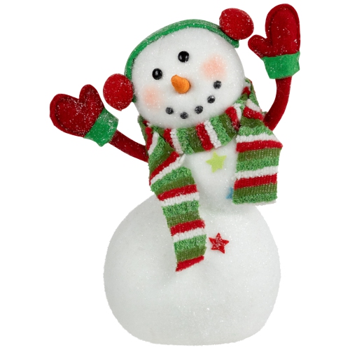 Waving Snowman with Earmuffs Glitter Christmas Figurine - 10"