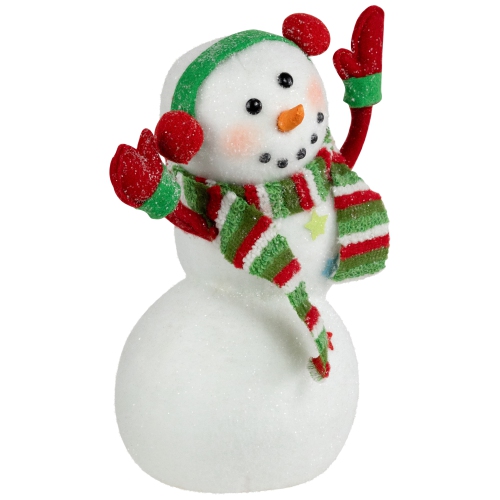 Waving Snowman with Earmuffs Glitter Christmas Figurine - 10"