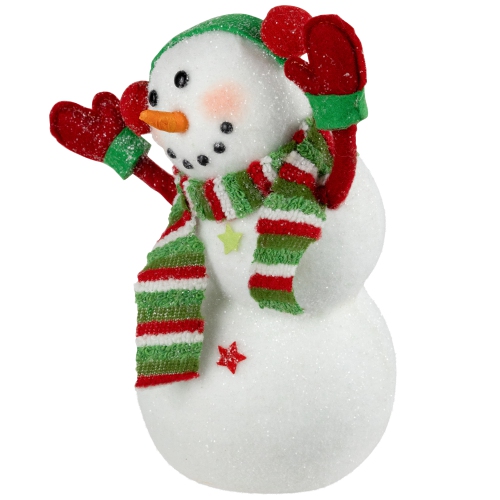 Waving Snowman with Earmuffs Glitter Christmas Figurine - 10"