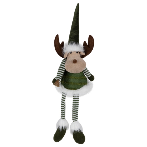 Dangling Striped Legs Sitting Moose Christmas Figure - 20" - Green and White