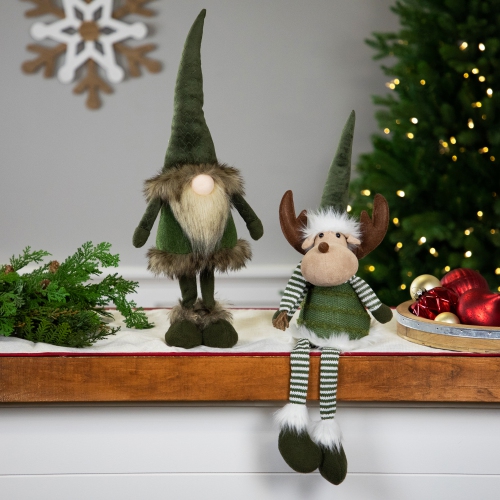 Dangling Striped Legs Sitting Moose Christmas Figure - 20" - Green and White