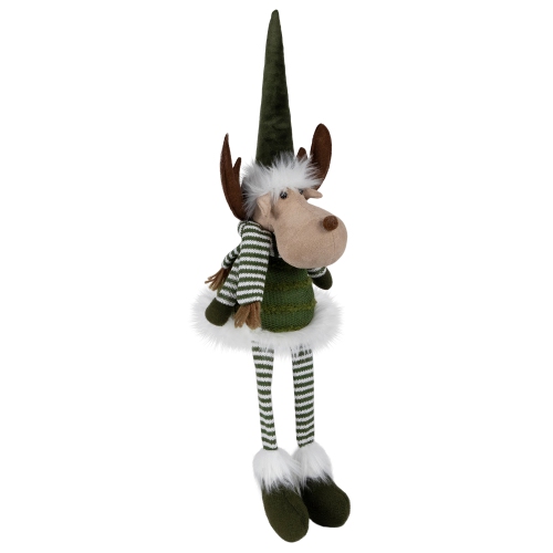 Dangling Striped Legs Sitting Moose Christmas Figure - 20" - Green and White