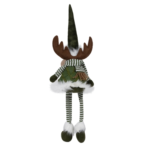Dangling Striped Legs Sitting Moose Christmas Figure - 20" - Green and White