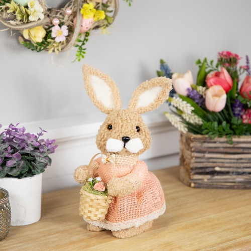 Décoration lapin de Pâques en peluche avec panier - 10&nbsp;po