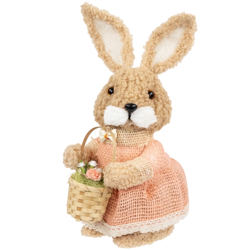 Décoration lapin de Pâques en peluche avec panier - 10&nbsp;po